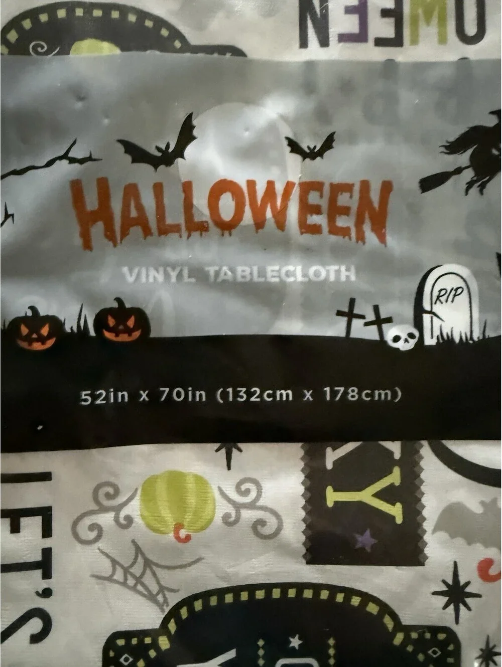 Halloween Vinyl Tablecloth (2) Pack Pumpkins Spooky Holiday 52 In X 70 In